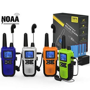 4 long range walkie talkies rechargeable for adults – noaa 2 way radios walkie talkies 4 pack – long distance walkie-talkies with earpiece and mic set headsets usb charger battery weather alert