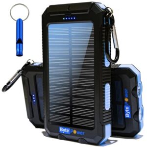 Solar Charger Power Bank 20000mAh, Portable Solar Pone Charger with Compass,Carabiner, Whistle,Flashlights,Solar Panel Charger,Camping Gear Accessory (Blue)