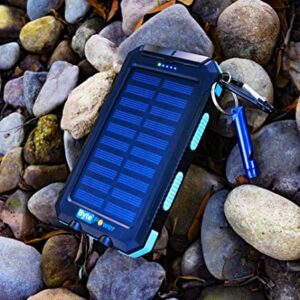 Solar Charger Power Bank 20000mAh, Portable Solar Pone Charger with Compass,Carabiner, Whistle,Flashlights,Solar Panel Charger,Camping Gear Accessory (Blue)