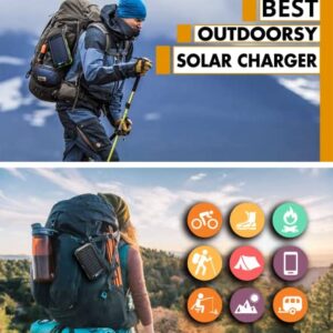 Solar Charger Power Bank 20000mAh, Portable Solar Pone Charger with Compass,Carabiner, Whistle,Flashlights,Solar Panel Charger,Camping Gear Accessory (Blue)