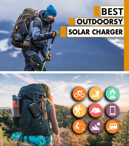 Solar Charger Power Bank 20000mAh, Portable Solar Pone Charger with Compass,Carabiner, Whistle,Flashlights,Solar Panel Charger,Camping Gear Accessory (Blue)