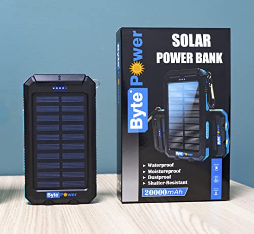 Solar Charger Power Bank 20000mAh, Portable Solar Pone Charger with Compass,Carabiner, Whistle,Flashlights,Solar Panel Charger,Camping Gear Accessory (Blue)