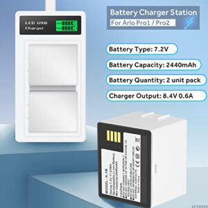 2pcs A-1B Batteries Only Fit for Arlo Pro Arlo Pro 2 Camera VMA4400 VMC4030 VMC4030P VMA4200, Digital LED Screen Charging Station for Arlo Pro2/Arlo Pro/Arlo Go/Arlo Security Light Batteries