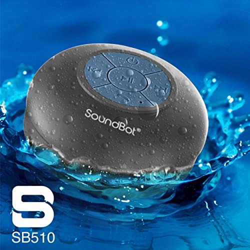 Soundbot SB510 Bluetooth Shower Speaker HD Water Resistant Bathroom Speakers, Handsfree Portable Speakerphone with Built-in Mic, 6hrs of Playtime, Control Buttons and Dedicated Suction Cup (Black)