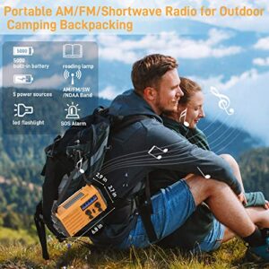 Emergency Radio with NOAA Weather Alert, Portable Solar Hand Crank AM FM Shortwave Radio for Survival,Rechargeable Battery Powered Radio,USB Charger,Flashlight,Reading Lamp,SOS Alarms for Home Outdoor