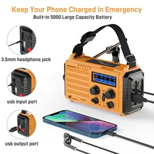 Emergency Radio with NOAA Weather Alert, Portable Solar Hand Crank AM FM Shortwave Radio for Survival,Rechargeable Battery Powered Radio,USB Charger,Flashlight,Reading Lamp,SOS Alarms for Home Outdoor