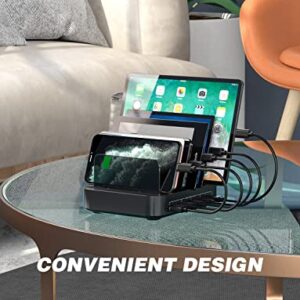 Charging Station for Multiple Devices, 5 in 1 Multi USB Charger Station with iWatch & Airpod Stand and 8 Mixed Short Cables, 50W Charging Dock Compatible with iPhone, iPad, Cell Phone, Tablets