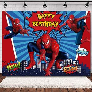 Red Spider Web Blue Stripe Photography Backdrop 7x5ft Vinyl Super Cityscape Photo Background Baby Boys Girls Happy Birthday Supplies Superhero Party Banner Cake Table Decorations Photo Booths