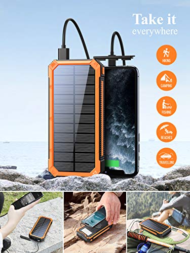 MINRISE Wireless Portable Charger, QC3.0 20W Power Bank Fast Charging 30000mAh Solar Charger, Battery Bank with Strong Flashlight, External Battery Pack Compatible with iPhone, Samsung, iPad, etc.