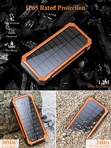 MINRISE Wireless Portable Charger, QC3.0 20W Power Bank Fast Charging 30000mAh Solar Charger, Battery Bank with Strong Flashlight, External Battery Pack Compatible with iPhone, Samsung, iPad, etc.