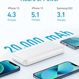 Anker 335 Power Bank (PowerCore 20K), 20W Portable Charger with USB-C Fast Charging, Works for iPhone 13/12 Series, Samsung, iPad Pro, AirPods, Apple Watch, and More (White)