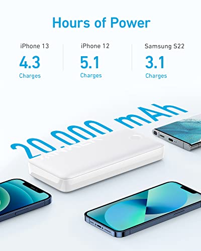 Anker 335 Power Bank (PowerCore 20K), 20W Portable Charger with USB-C Fast Charging, Works for iPhone 13/12 Series, Samsung, iPad Pro, AirPods, Apple Watch, and More (White)