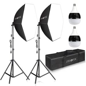 [upgrade version] phopik softbox ​lighting kit: 2x76x76cm soft box lights photography accessories with 2pcs e27 socket, professional continuous studio photography photo studio equipment