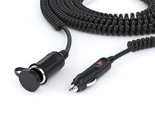 Cigarette Lighter Extension Cord 12V Car Charger Socket Power Plug Cable 18AWG - UL Listed Extra Long (12 Ft Uncoiled / 2.5 Ft Coiled)