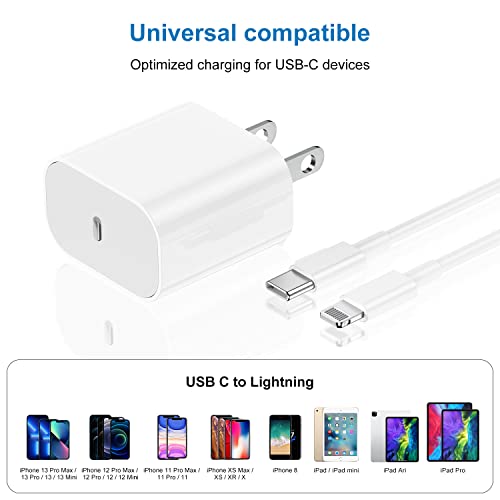 2 Pack iPhone 13 12 11 Fast Charger Block, Type C Fast Charging Charger Adapter with [Apple MFI Certified] USB C to Lightning Cable 6 ft Compatible with iPhone 14 13 12 11 Pro Max Mini…