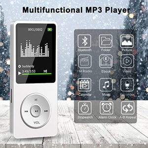 MP3 Player with Bluetooth, Skybess 32GB Portable Digital Lossless MP3 Music Player with Speaker/FM Radio/Voice Recorder/E-Book/Alarm Clock for Student Adult, Support up to 128GB (Headphone Included)