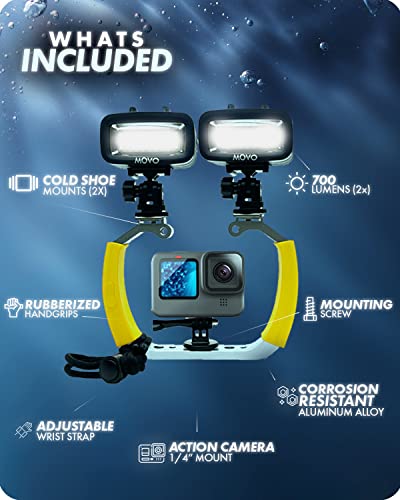 Movo DiveRig3 Diving Rig Bundle with 2 Waterproof LED Lights - Compatible with GoPro HERO3, HERO4, HERO5, HERO6, HERO7, HERO8, and DJI Osmo Action Cam - Scuba Accessories for Underwater Camera