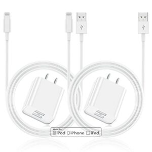 iphone charger and wall plug, [apple mfi certified] 2pack 6ft lightning cable cord with fast dual port usb charging adapter block box for iphone 14/13 pro/12 mini/11/xr/x/xs max/8/7/6s plus/se/5c/ipad