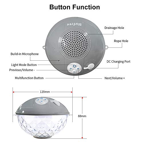 Pool Speaker with Colorful Lights, Floating Bluetooth Speaker IPX7 Waterproof,Built-in Mic,Crystal Clear Stereo Sound Speakers Bluetooth Wireless 50ft Range for Home Shower Pool Outdoor Travel