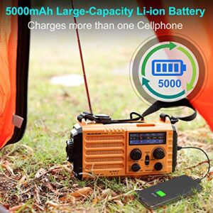 5000 Weather Radio,Solar Hand Crank 5-Way Power Emergency Radio,AM/FM/Shortwave/NOAA Alert Survival Portable Radio,Power Bank USB Charger,Camping Flashlight,Reading Lamp,Headphone Jack,SOS,Compass