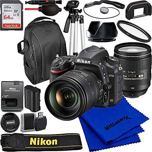 Nikon D750 DSLR Camera with with Nikkor 24-120mm f/4G ED VR Lens & Must Have Advanced Accessory Bundle. Includes: SanDisk 64GB Ultra SDXC Memory Card, Tripod, Backpack, Lens Hood, UV Filter, & More.