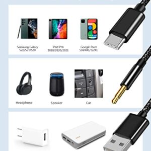 USB C to 3.5mm Car Aux Cable, 2 in 1 USB C to 3.5mm Car Stereo Aux Headphone Jack Cable with USB C Charging Compatible with Samsung Galaxy S23/S22 Ultra/S21/S21FE/Note 20, Google Pixel 7/7Pro/6/5/4/3