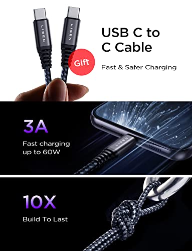 48W USB C Car Charger All Metal Fast USB Car Charger Adapter with 60W 3.3ft Nylon Braided Type C Cable LISEN Compact Cigarette Lighter USB Charger PD&QC3.0 Dual Port for Samsung S22/Pixel/Android/iPad