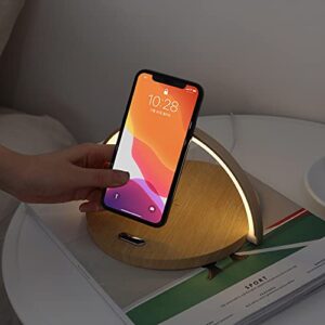 mooas Modern Simple Wireless Charging Nightlight (Wood), Max.15W Fast Wireless Charger, Touch Control, 3-Level Brightness, for Galaxy S10/S20/Note 10, iPhone X/11/11 Pro, Airpods 2, LG V50/G7/G8