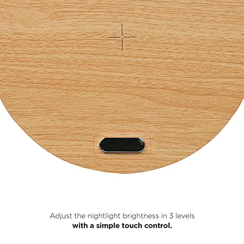mooas Modern Simple Wireless Charging Nightlight (Wood), Max.15W Fast Wireless Charger, Touch Control, 3-Level Brightness, for Galaxy S10/S20/Note 10, iPhone X/11/11 Pro, Airpods 2, LG V50/G7/G8