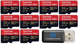 32gb sandisk extreme pro (ten pack) 4k micro memory card (sdsqxcg-032g-gn6ma) class 10 u3 v30 a1 32g microsd hc sdhc bundle with everything but stromboli card reader