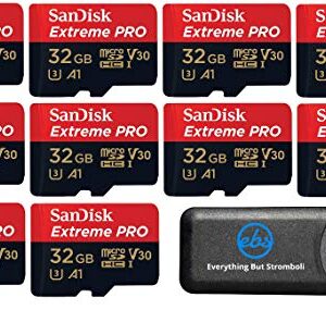 32GB SanDisk Extreme Pro (Ten Pack) 4K Micro Memory Card (SDSQXCG-032G-GN6MA) Class 10 U3 V30 A1 32G MicroSD HC SDHC Bundle with Everything But Stromboli Card Reader