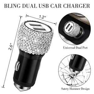 Tallew 20 Pieces Car Accessories for Women, Bling Car Accessories Set, Bling Car Phone Holder Mount, Bling Dual USB Car Charger, Car Coasters, Bling Glasses Holders (White)