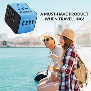 Unidapt Universal Travel Adapter, International Plug Adapter Fast 2,4A 4-USB European Power Plug, AC Wall Charger – Worldwide Outlet for Europe US USA UK EU AUS, Blue