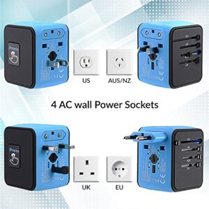 Unidapt Universal Travel Adapter, International Plug Adapter Fast 2,4A 4-USB European Power Plug, AC Wall Charger – Worldwide Outlet for Europe US USA UK EU AUS, Blue