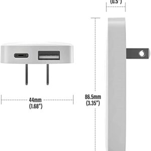 Type C Flat Wall Charger, Galvanox Ultra Slim (Multi-Port Power Adapter) for iPhone 11/12/13 iPhone 14 Pro/Max and Samsung Galaxy Models, 20W Fast Charging Outlet Plug (Dual USB-C USB-A)