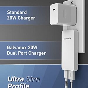 Type C Flat Wall Charger, Galvanox Ultra Slim (Multi-Port Power Adapter) for iPhone 11/12/13 iPhone 14 Pro/Max and Samsung Galaxy Models, 20W Fast Charging Outlet Plug (Dual USB-C USB-A)