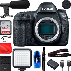 canon intl. eos iv dslr camera (body only) bundle, starter kit with accessories (led light, shotgun mic, 64gb memory, cleaning pen and more) 5d mk iv body black full-size
