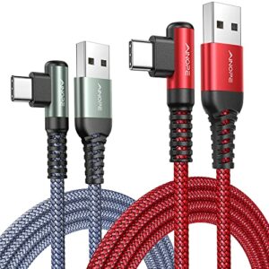 usb type c cable ainope [2-pack, 6.6ft]3.1a usb fast charge cable right angle，durable nylon braided usb c charging cable compatible with galaxy s10 s9 s8 plus s21, note 10 9 8, lg v20, type c charger