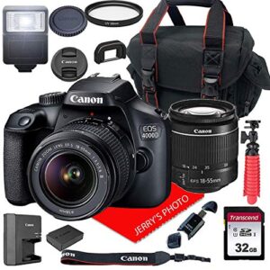 canon eos 4000d dslr camera w/canon ef-s 18-55mm f/3.5-5.6 iii zoom lens + case + 32gb sd card (15pc bundle) (renewed)