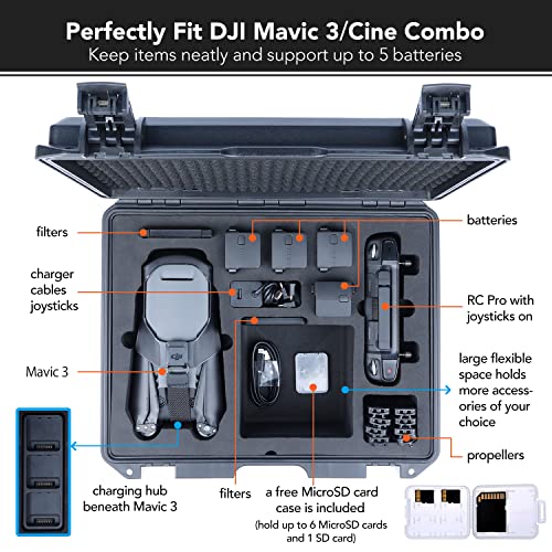 Lykus Titan M320 Waterproof Hard Case for DJI Mavic 3 Classic, Mavic 3/Cine, Fit DJI RC/RC Pro and Lanyard, Free MicroSD Card Case Included [CASE ONLY]