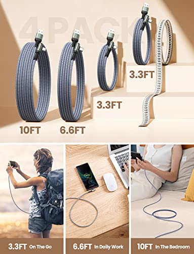 AINOPE USB C Cable 4-Pack [10/6.6/3.3/3.3ft] 3.2A Type C Charger Fast Charging Right Angle, USB C Charger Nylon Braided Compatible with Galaxy S10 S9 S8 Plus S21, Note 10 9 8, LG, Type C Cable