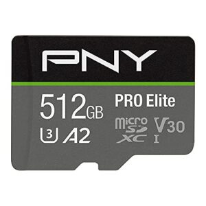 pny 512gb pro elite class 10 u3 v30 microsdxc flash memory card – 100mb/s, class 10, u3, v30, a2, 4k uhd, full hd, uhs-i, micro sd