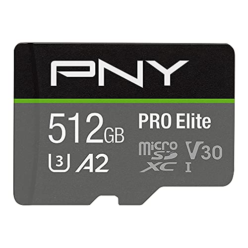 PNY 512GB PRO Elite Class 10 U3 V30 microSDXC Flash Memory Card - 100MB/s, Class 10, U3, V30, A2, 4K UHD, Full HD, UHS-I, micro SD