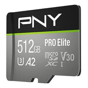 PNY 512GB PRO Elite Class 10 U3 V30 microSDXC Flash Memory Card - 100MB/s, Class 10, U3, V30, A2, 4K UHD, Full HD, UHS-I, micro SD