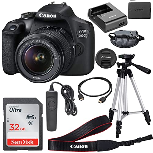 Canon EOS 2000D (Rebel T7) DSLR Camera with EF-S 18-55mm f/3.5-5.6 DC III Lens Accessory Bundle