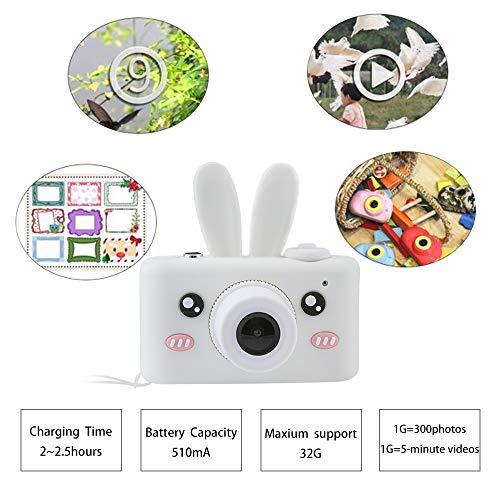 Kids Camera with White Rabbit Protective Case, 2 Inch HD Screen Camera for Kids, Children’s Selfie Camera, Multifunction Camera Including 16G Memory Card(Pink)