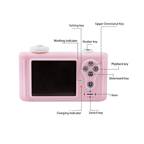 Kids Camera with White Rabbit Protective Case, 2 Inch HD Screen Camera for Kids, Children’s Selfie Camera, Multifunction Camera Including 16G Memory Card(Pink)