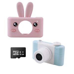 kids camera with pink rabbit protective case, 2 inch hd screen camera for kids, children’s selfie camera, multifunction camera including 16g memory card(blue)