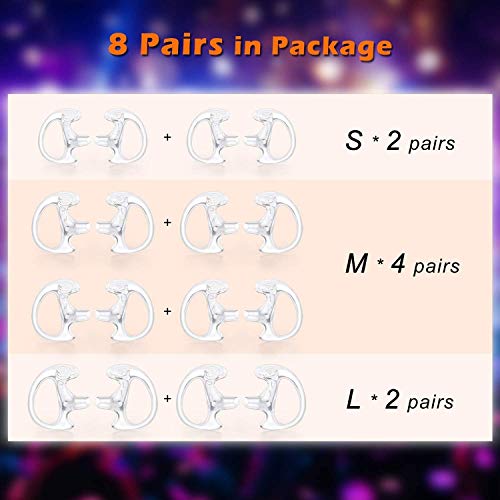 Zeadio Radio Replacement Earmold Earpiece, Soft Silicone Earmould Earbud Earplug for Walkie Talkie Acoustic Earpiece Headset, Two-Way Radio Coil Tube Audio Kits - Clear [8-Pair]