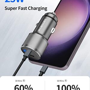 Dual USB C Car Charger, 60W PD (30W + 30W) Super Fast Charging Adapter Metal for Samsung Galaxy S23 Ultra/S23 Plus/S23/S22 Ultra/S22+/S21/S20/S10/Fe, Note 20/10, iPad Pro + 2X Type C to C Cable 3.3Ft